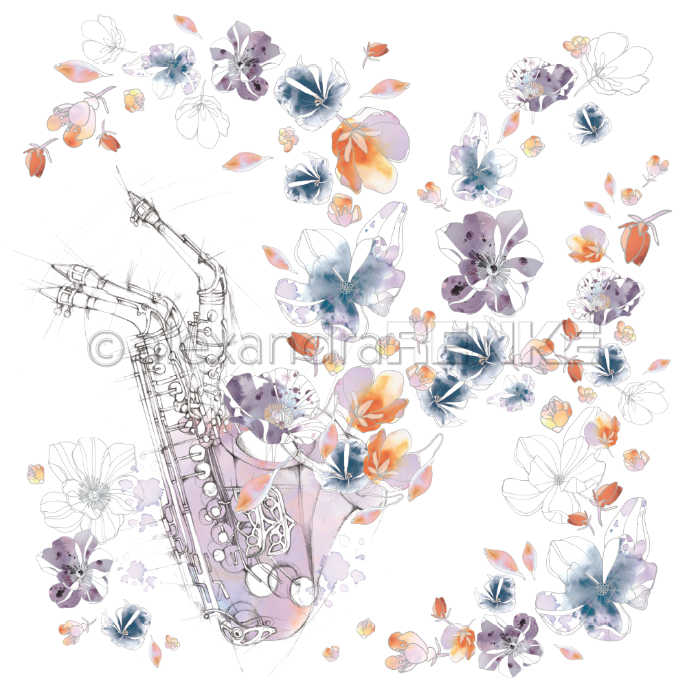 Designpapier 'Musik Blüten Saxophon'