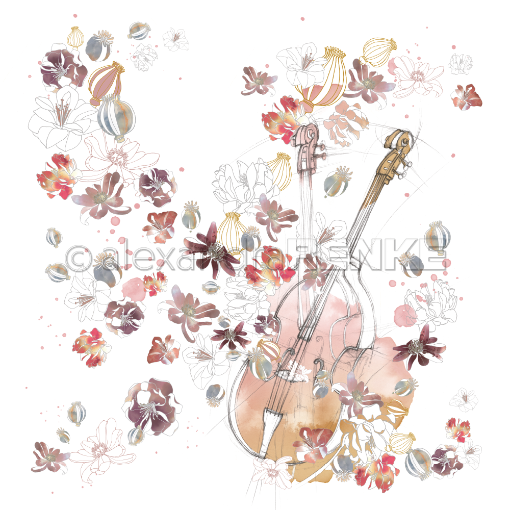 Designpapier 'Musik Blüten Kontrabass'