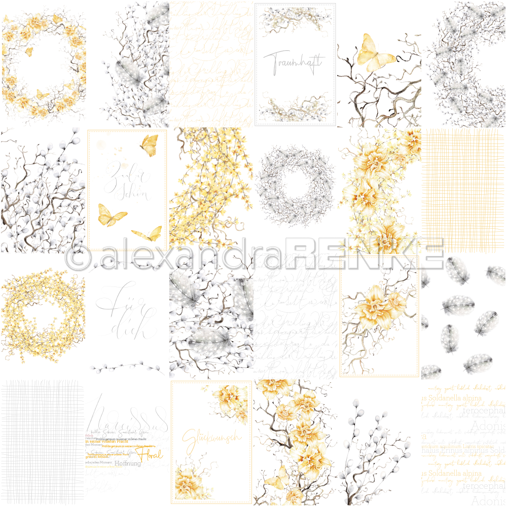 Design-Papier Kärtchenbogen traumhaft in gelb und grau