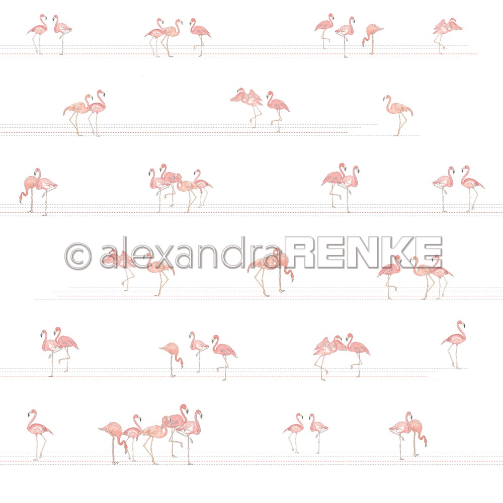 Designpapier 'Flamingos auf Linien'