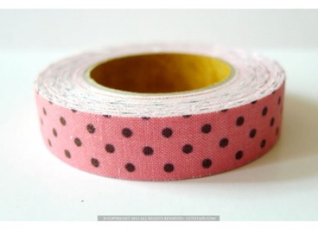 Selbstklebendes Stoffband rosa mit braunen Tupfen