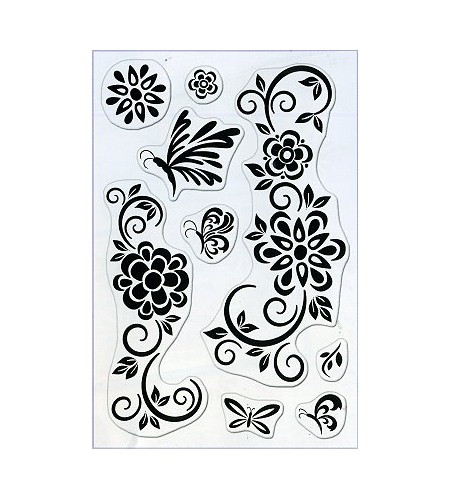 Clear Stamps Blumen mit Swirls Stencil Art