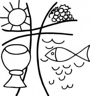 Christliches Symbol Sonne/Traube/Kelch/Fisch