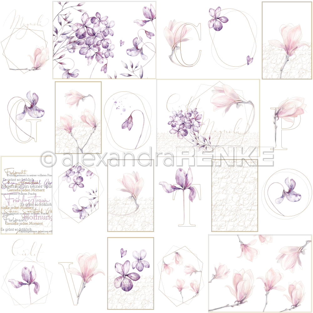 Design-Papier Kärtchenbogen rose Blumengeometrie