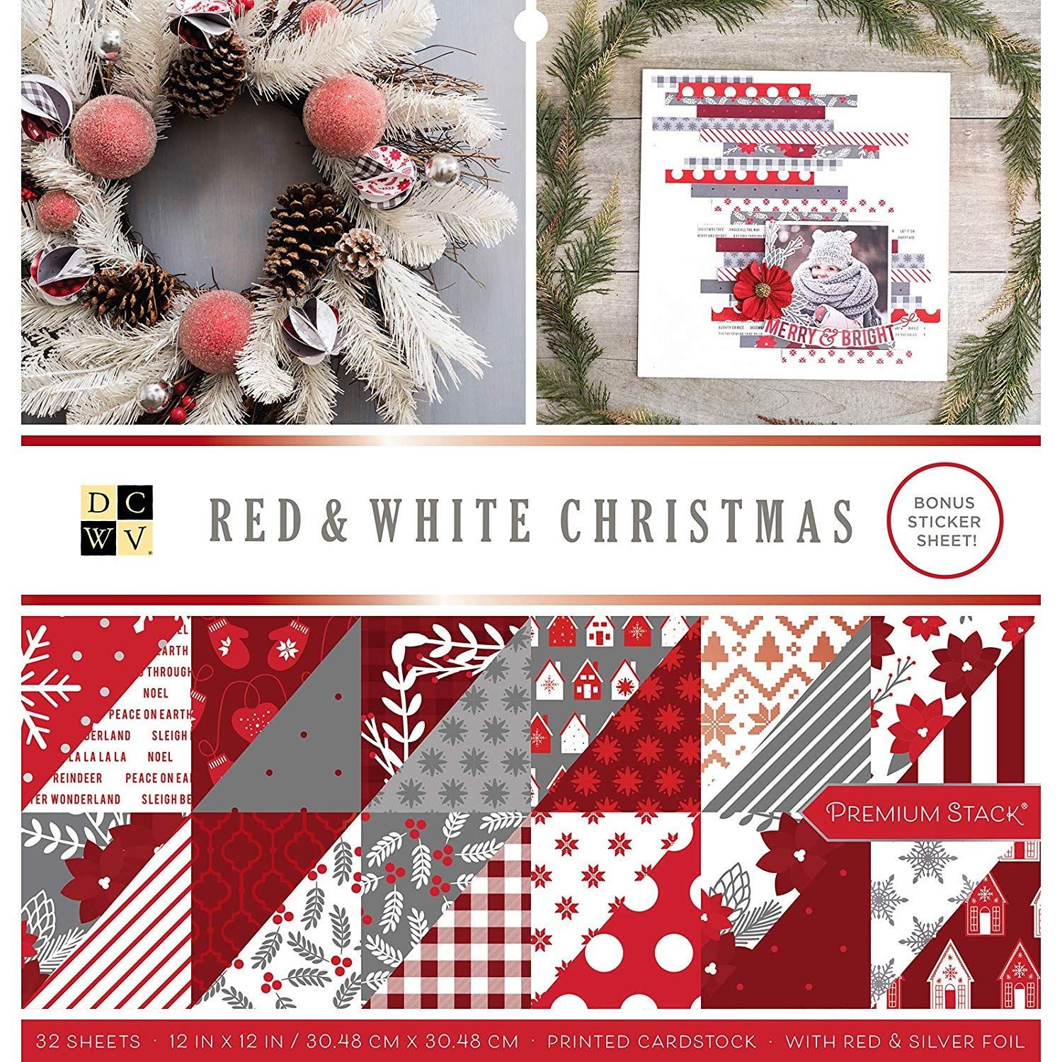 Scrapbooking-Block Red & White Christmas 12"