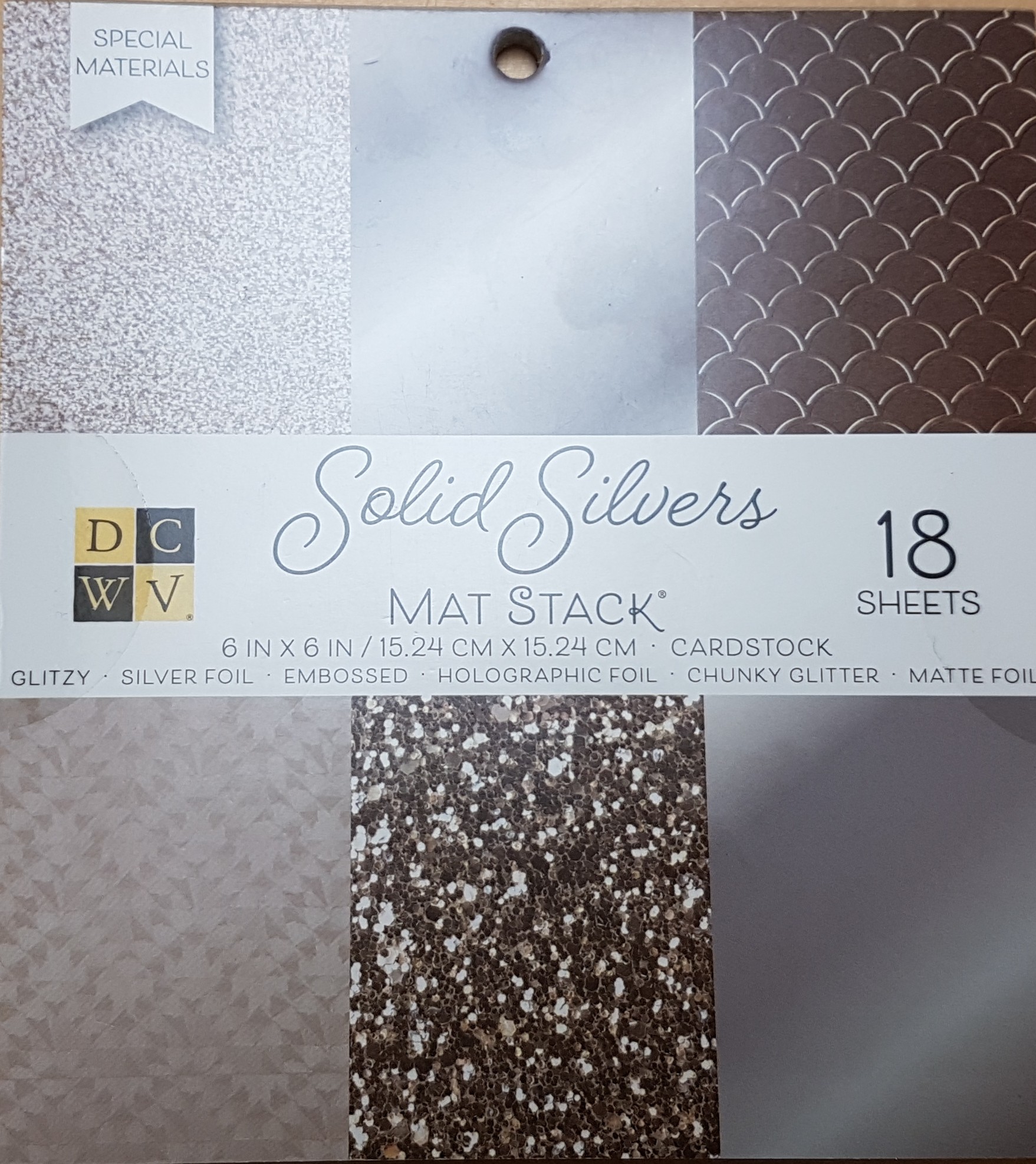 Scrapbooking-Block Solid Silvers Glitter & Foil, 6 Designs