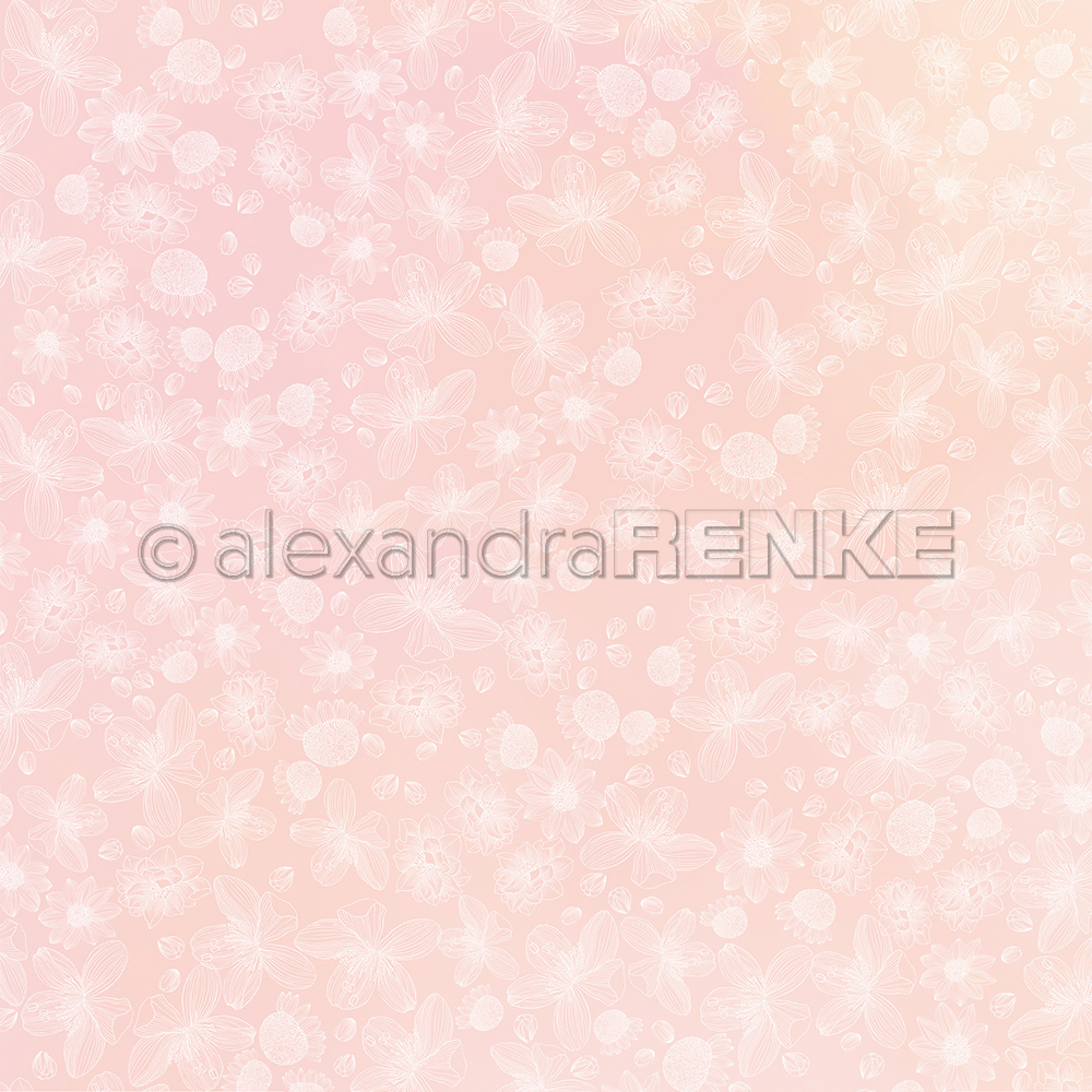 Scrapbooking-Papier 'Weisse Outlineblüten auf Rosa-Orange'
