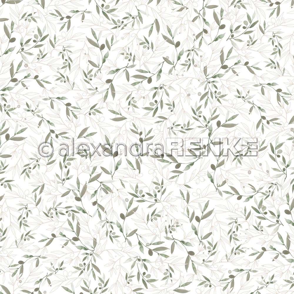 Scrapbooking-Papier 'Aquarellblumen Olivenhain gestreut klein'