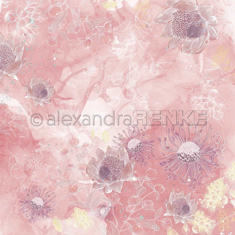 Design-Papier 'Aquarellblumen auf Corall'